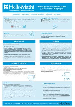EP Misteris Geomètrics La Relació Entre El Perímetre I L'àrea Dels Poligons Autoría (Universidad De Barcelona, Tra Nscendentales) Abelleira, A Carballedo, A Casinos, E Grao, V Serrano, J Ventura, C