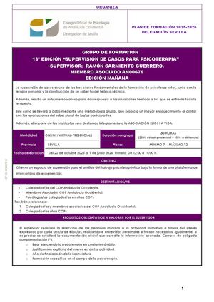 2025 10 20 Edicion 13 Supervision Casos Psicoterapia Ramon Sarmiento 2025 2026 Mañana