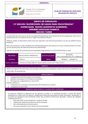 2025 10 20 Edicion 13 Supervision Casos Psicoterapia Ramon Sarmiento 2025 2026 Tarde