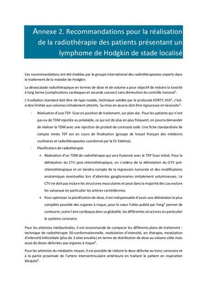 Iii Annexe 2 Recommandations Pour La Réalisation De La Radiothérapie Des Patients Présentant Un Lymphome De Hodgkin De Stade Localisé