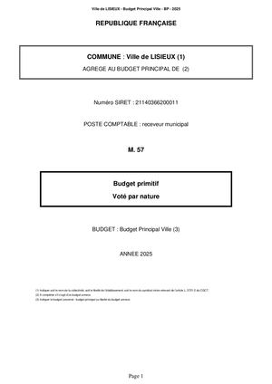 BUDGET PRIMITIF - 2025 - VILLE DE LISIEUX