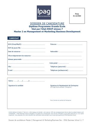 Dossier Candidature Master 2 En Management & Marketing Business Development