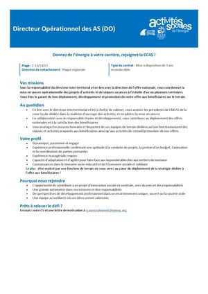 Offre Directeur Operationnel Des As