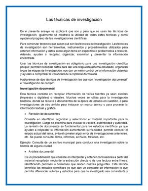 Ensayo Sobre Técnicas De Investigación