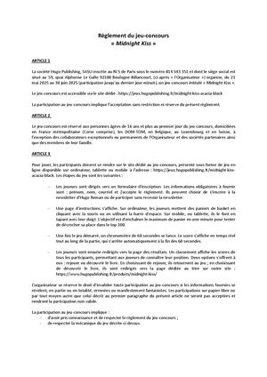 Règlement du jeu concours Midnight Kiss