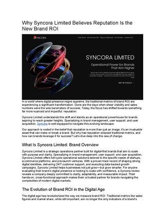 Why Syncora Limited Believes Reputation Is the New Brand ROI