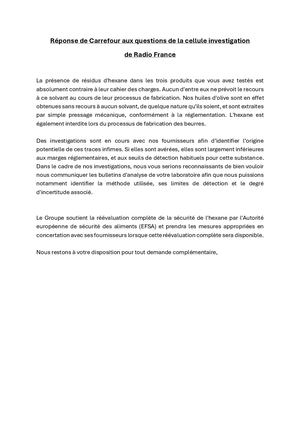 Réponses des marques aux questions de la cellule investigation de Radio France