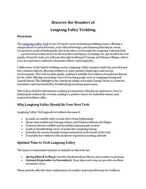 Langtang Valley Trek Itinerary