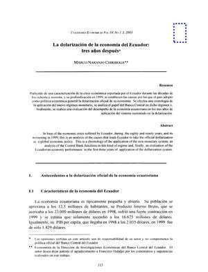 La dolarización de la economía del Ecuador