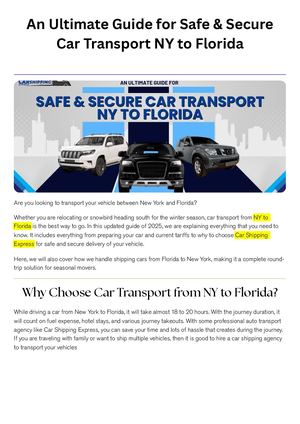 An Ultimate Guide for Safe & Secure Car Transport NY to Florida
