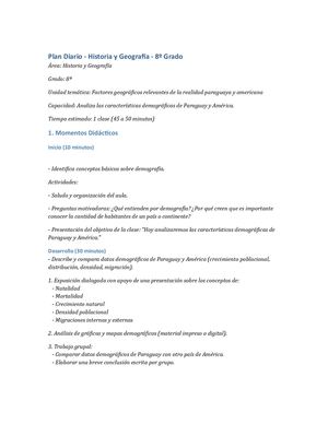 Plan Diario Historia Geografia 8grado