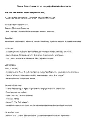 Plan Clase Musica Americana