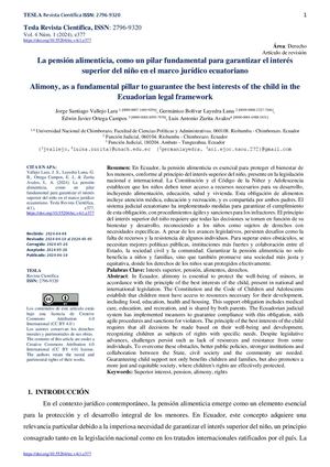IMPORTANCIA PENSION ALIMENTICIA ECUADOR MARCO JURIDICO
