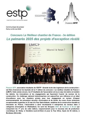 ESTP I Communiqué de presse : Concours Le Meilleur chantier de France - 3e édition