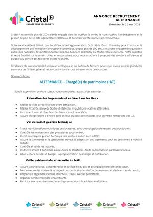 Annonce Chargé(e)de patrimoine en alternance