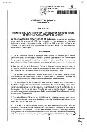 Resolución Antioquia - Licores de Caldas
