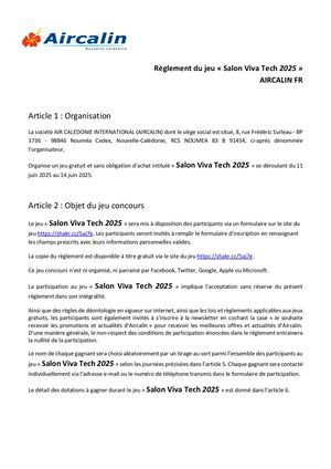 Règlement du Jeu - Salon Viva Tech 2025 - Aircalin