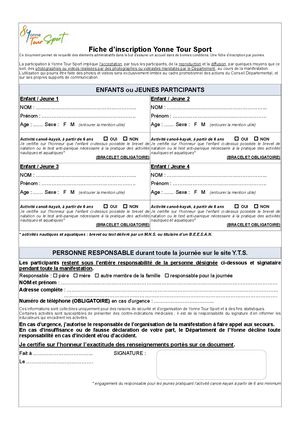Fiche Inscription Yonne Tour Sport