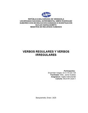 20 Verbos Regulares Y 20 Verbos Irregulares En Ingles Y Español