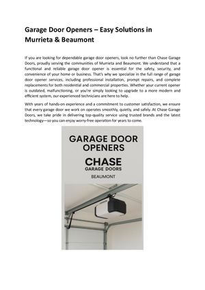 Garage Door Openers – Easy Solutions In Murrieta & Beaumont