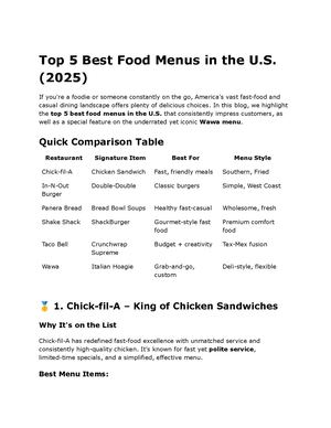 Top 5 Best Food Menus In The U S (2025)