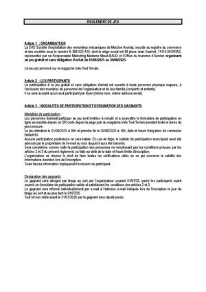 Reglement Jeu Concours VTT Mag