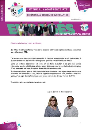 Lettre aux adhérents RTE printemps 2025