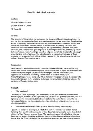 Zeus: His role in mythology