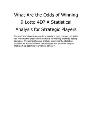 What Are The Odds Of Winning 9 Lotto 4d