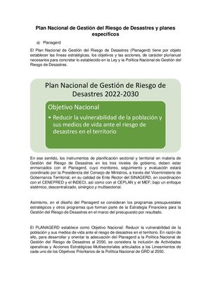 Ficha U1 Sesion 2 1 Plan Nacional De Gestión Del Riesgo De Desastres Y Planes Específicos
