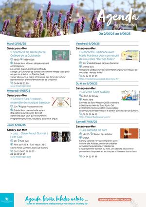 Agenda de la semaine du 02 au 08 juin 2025