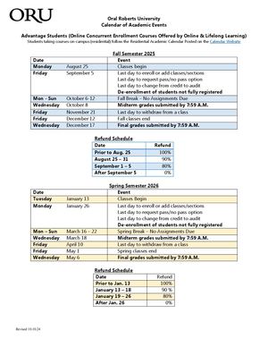 Fall 2025 - Spring 2026 Advantage Calendar And Refund Schedule
