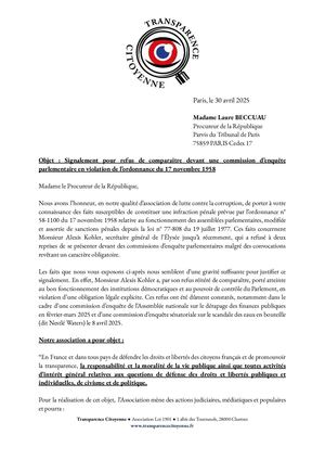 Transparence Citoyenne Signalement A Kohler 30042025