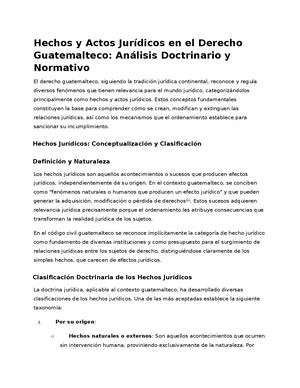 Hechos Y Actos Jurídicos En El Derecho Guatemaltec