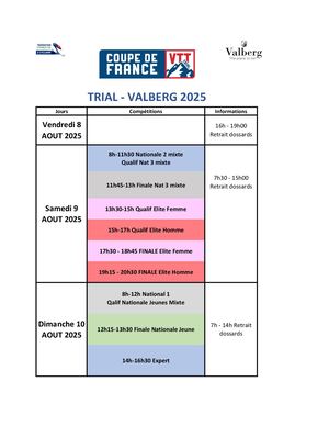 Programme Coupe de France VTT Trial Valberg