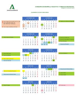 Calendario Escolar 2025 2026 Huelva