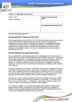 Classeur Jeux Coop à la Maternelle