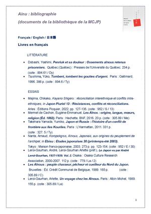 Bibliographie sur les Aïnous