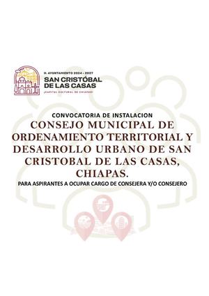 Convocatoria de Instalación: Consejo Municipal de Ordenamiento Territorial y Desarrollo Urbano de San Cristobal De Las Casas, Chiapas