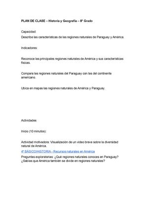 Plan De Clase – Historia Y Geografía – 8° Grado