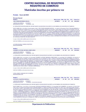 Asientos De Matrícula De Empresa 1a Vez Ene Feb