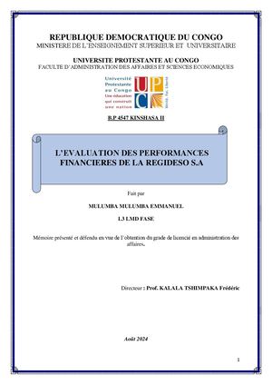 Memoire sur l’Evaluation des Performances financières de la REGIDESO