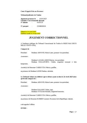 Jugement Correctionnel Mention Bicais Regne Riqueau