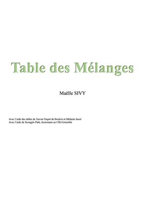 Sommaire Table Melanges