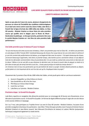 Luke Berry qualifié pour la Route du Rhum sur son Class 40 Lamotte-Module Création - 30 avril 2018