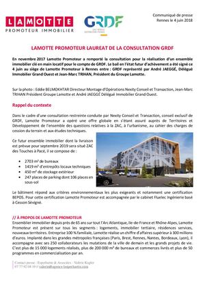 Lamotte Promoteur lauréat de la consultation GRDF - 4 juin 2018