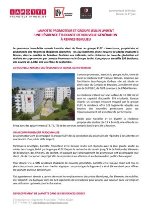 Lamotte et Jeulin livrent une résidence étudiante nouvelle génération à Rennes Beaulieu - 1er juin 2018