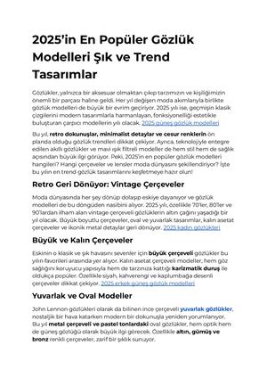 2025 Güneş Gözlüğü Modelleri