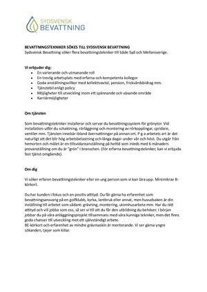 Bevattningstekniker sökes