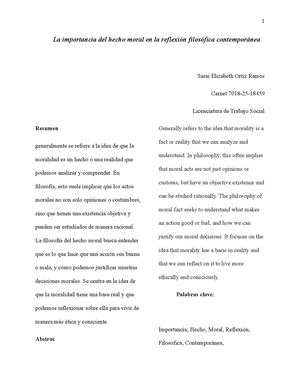 La Importancia Del Hecho Moral En La Reflexión Filosófica Contemporánea 123